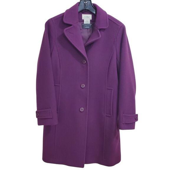 L.L. Bean Jackets & Blazers - L.L. Bean Womens 6 Petite Bellandi Italian Wool Overcoat Thinsulate Plum Purple